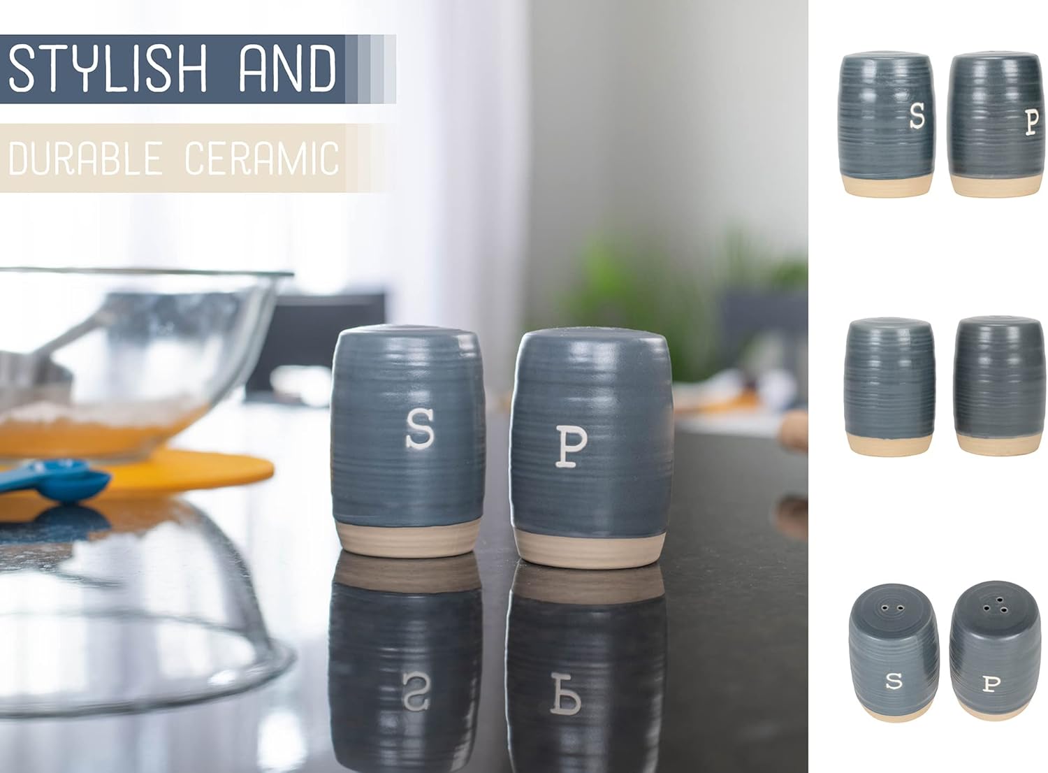 Nat Jules Raw Bottom Grey Ceramic Salt Pepper Shaker Set
