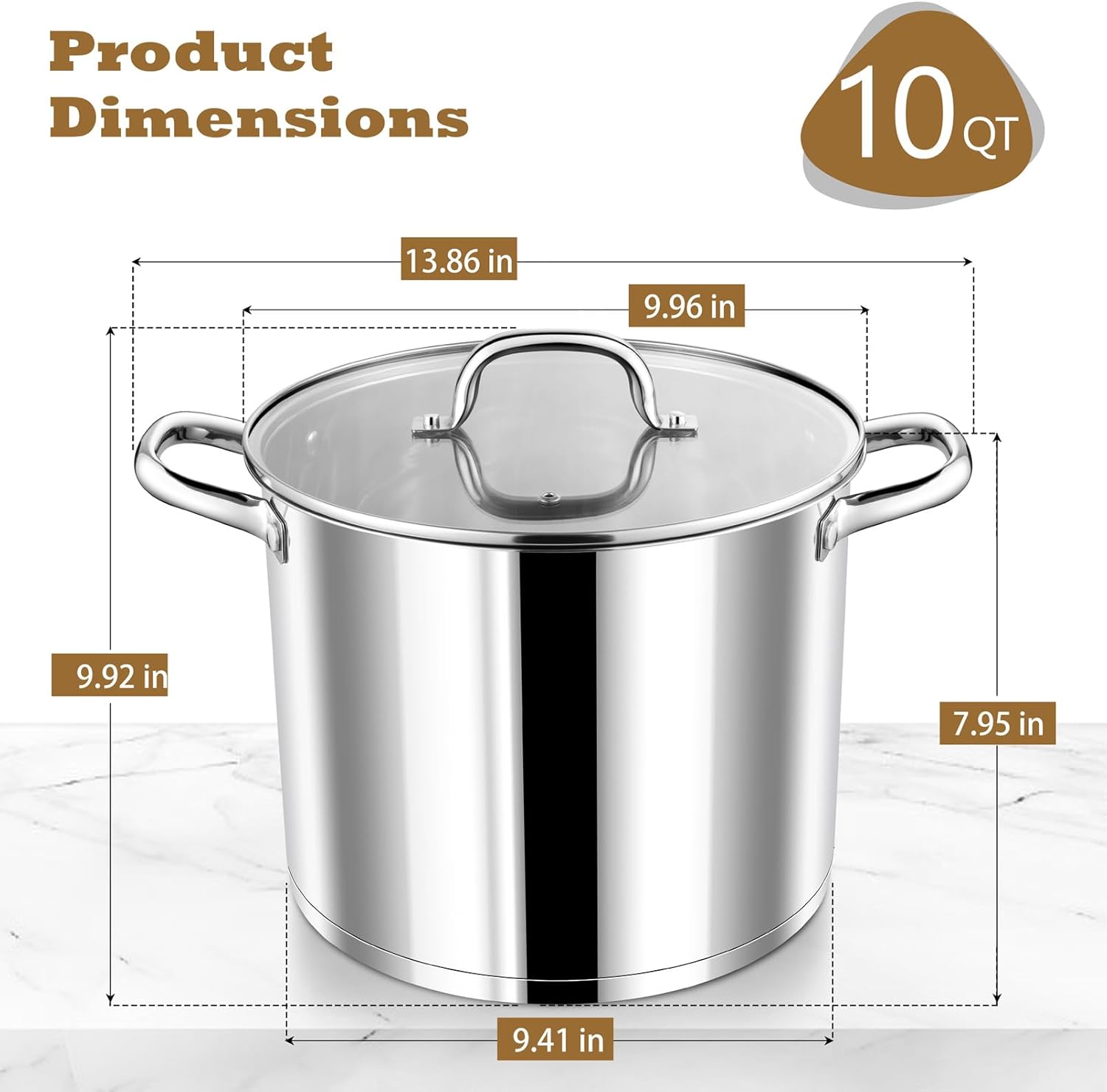PP CHEF 10 Quart Stock Pot with Glass Lid