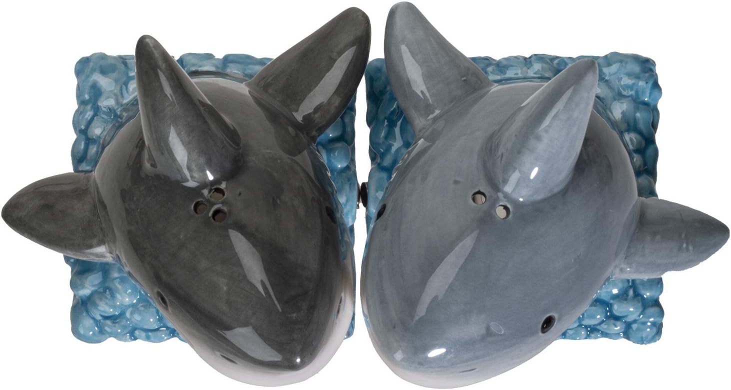 Pacific Giftware Sharks on The Sea Ceramic Salt Pepper Shakers Set 1