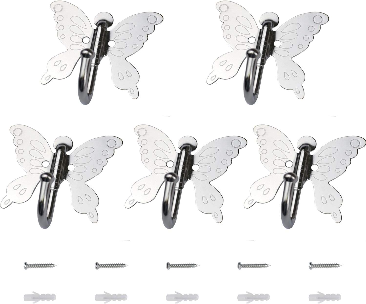 SUNUNICO 5 Pack Butterfly Coat Hooks for Girls Bedroom