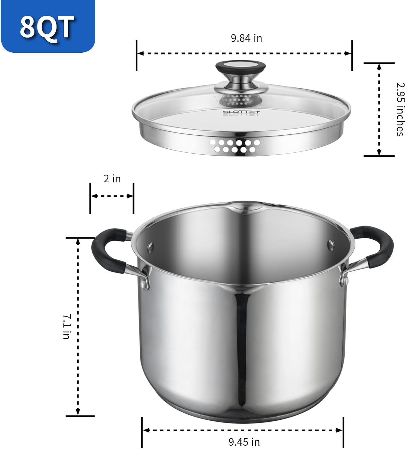 8 Quart Stock Pot with Glass Lid and Pour Spout