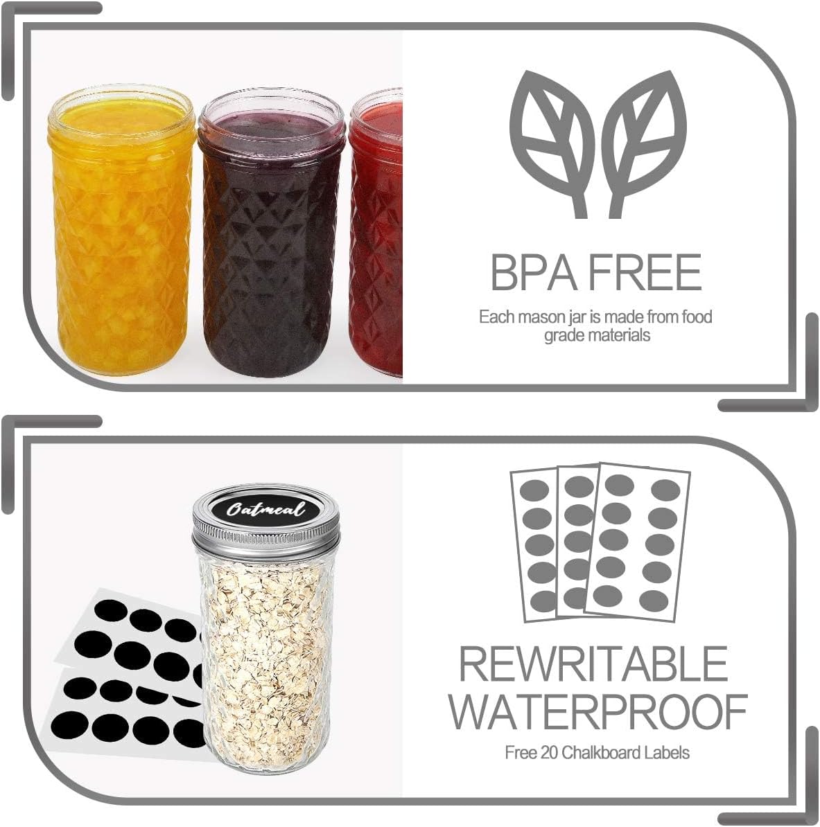 VERONES 12 OZ Mason Jars with Regular Lids 16 Pack