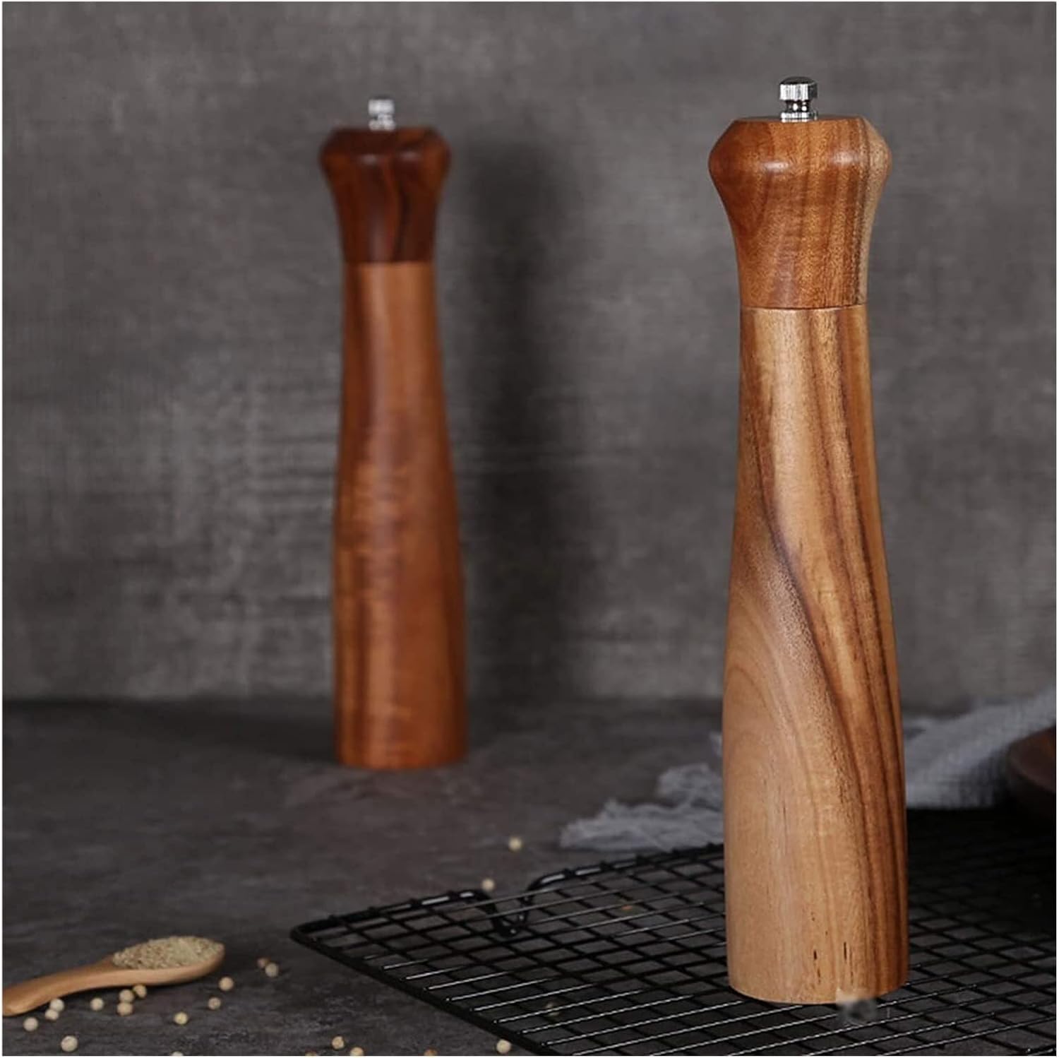 HyKab Adjustable Wooden Pepper Mill Set