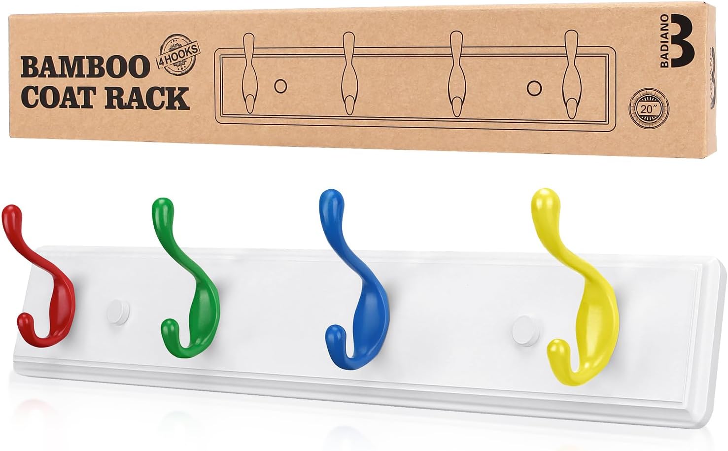 Badiano Wall Mount Coat Rack with 4 Heavy Duty Hooks