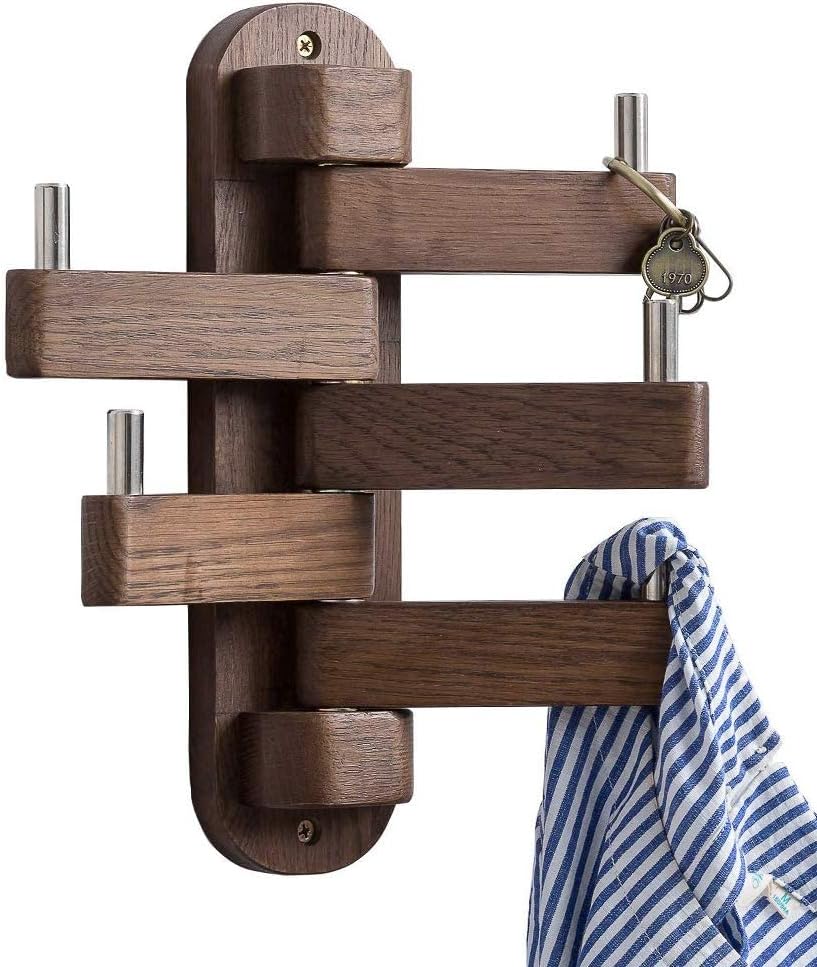 Rsuwiz Oak Wood Coat Hooks with 5 Swivel Arms 1