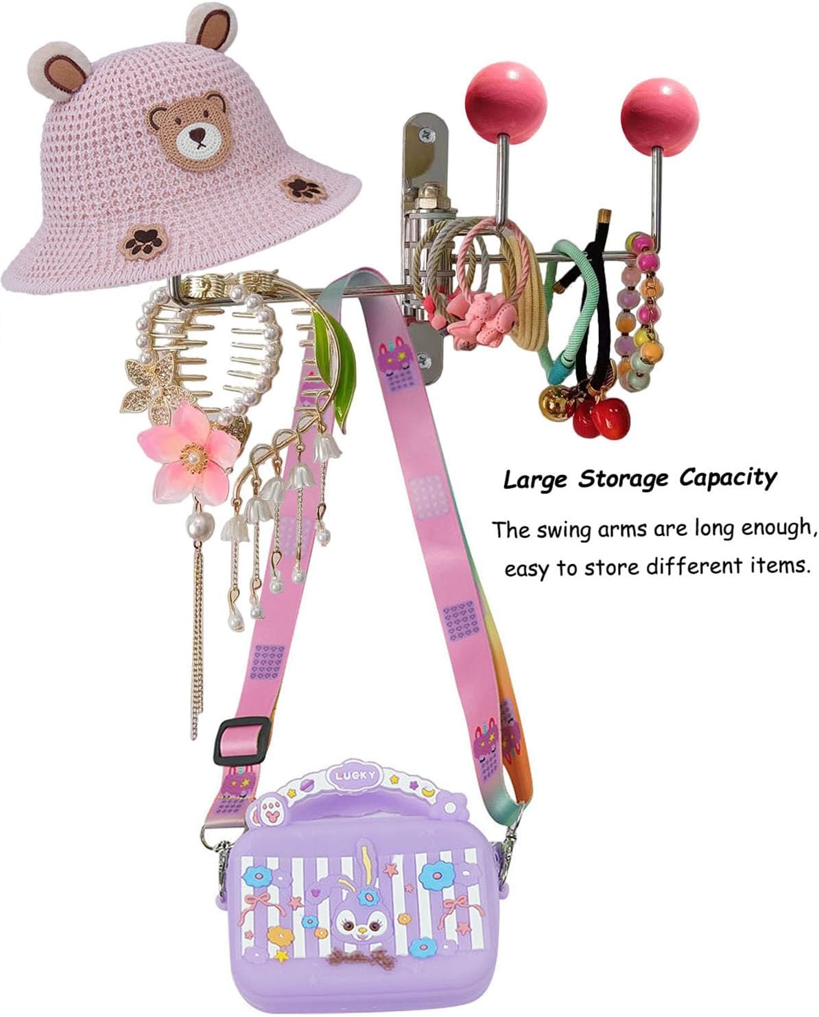 ImyHok Decorative Wall Hook with Pink Wood Balls