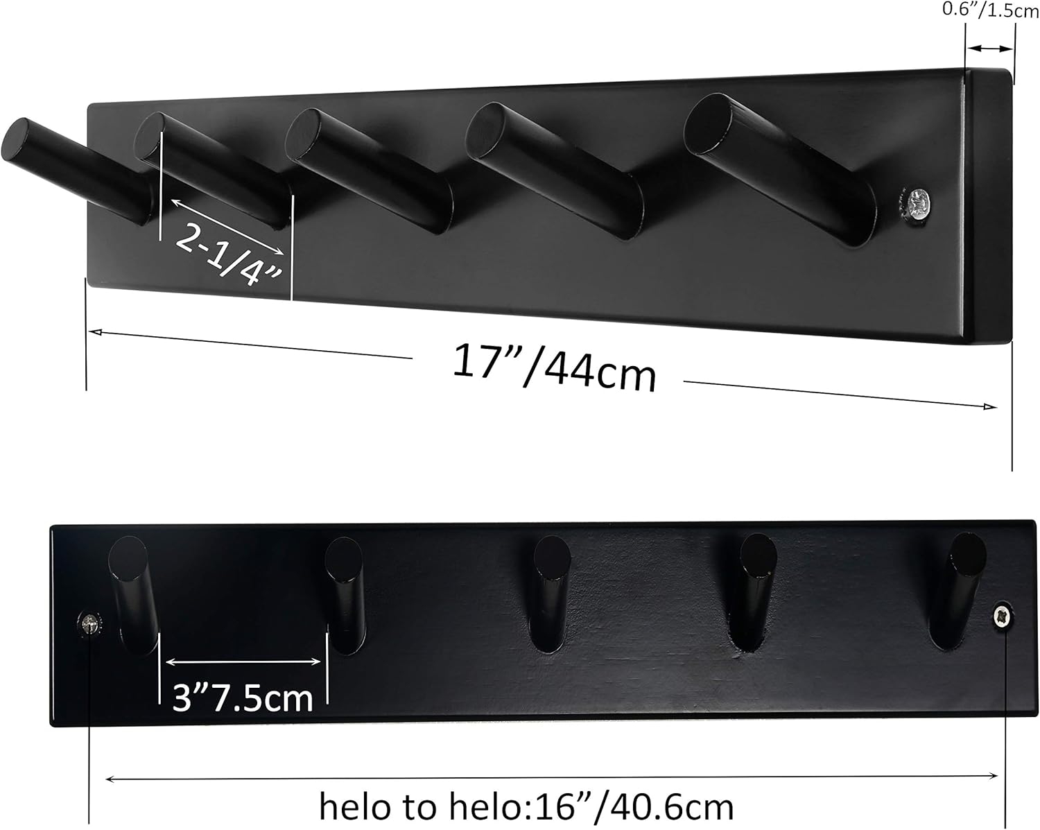 SKOLOO Black 5 Peg Bamboo Wall Hook Coat Rack