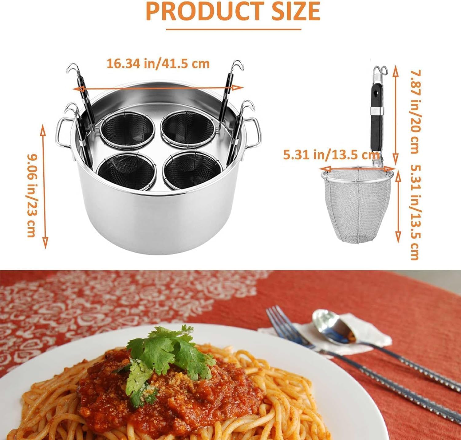 AttreX Pasta Cooker Set with 4 Strainer Baskets