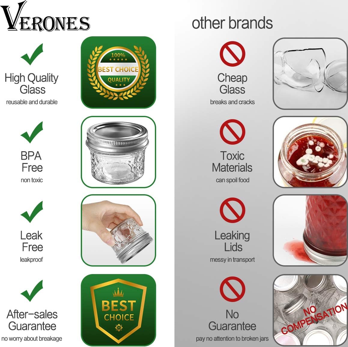 VERONES 4 Oz Mason Jars 16 Pack with Lids and Bands