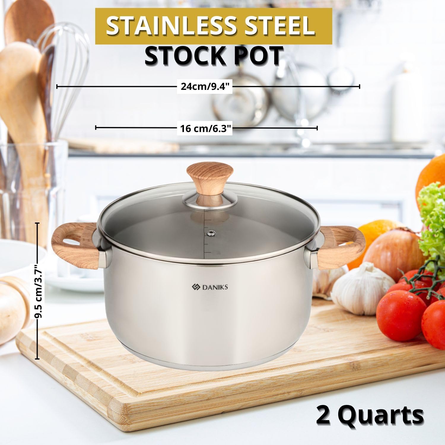 Daniks Oslo 2 Quart Stockpot with Glass Lid and Stay-Cool Handles