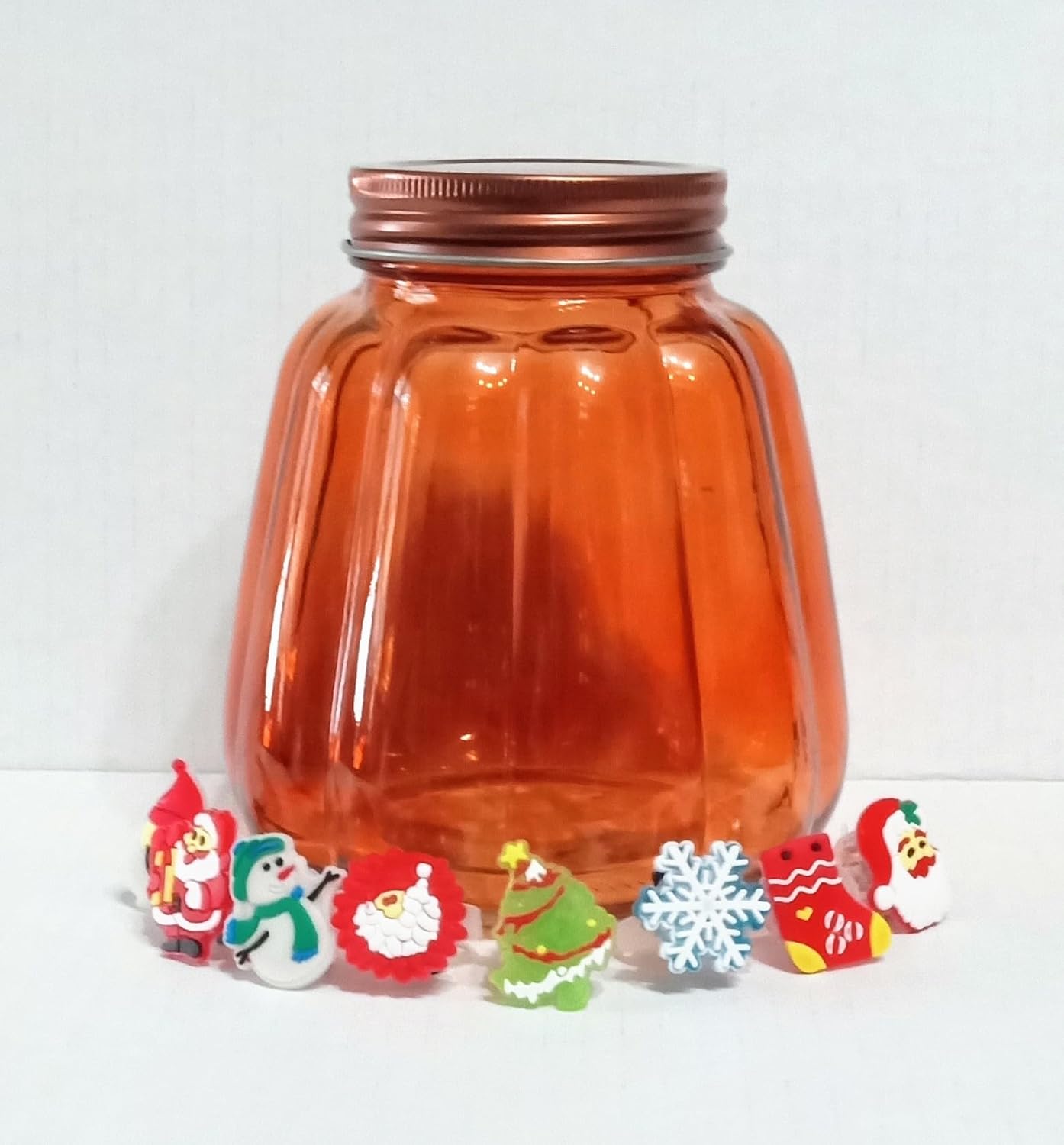 GBI Orange Pumpkin Shaped Glass Jars with Rose Gold Lids Set of 2