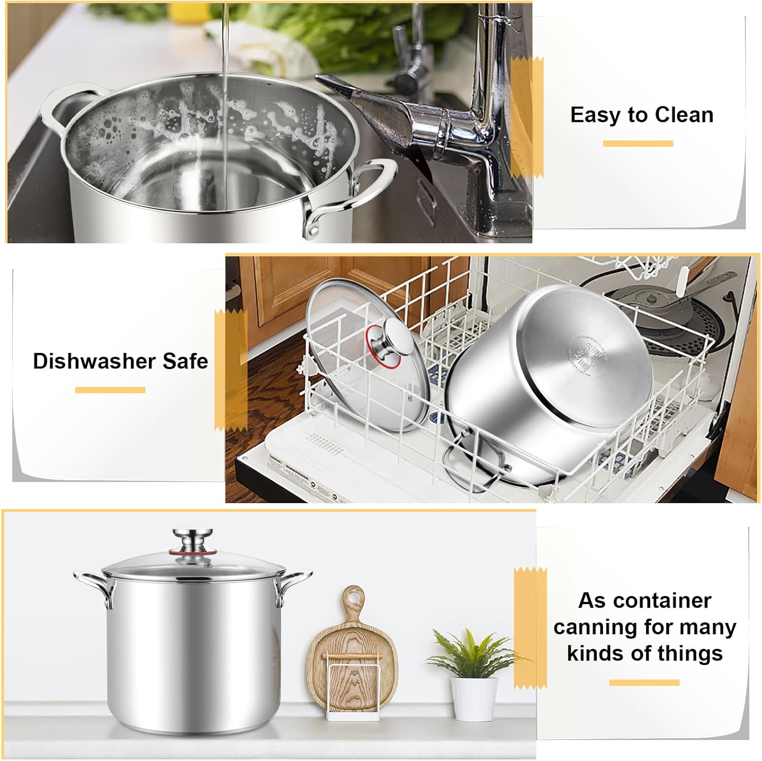 TeamFar 12 Quart Stock Pot with Lid 1810 Stainless Steel