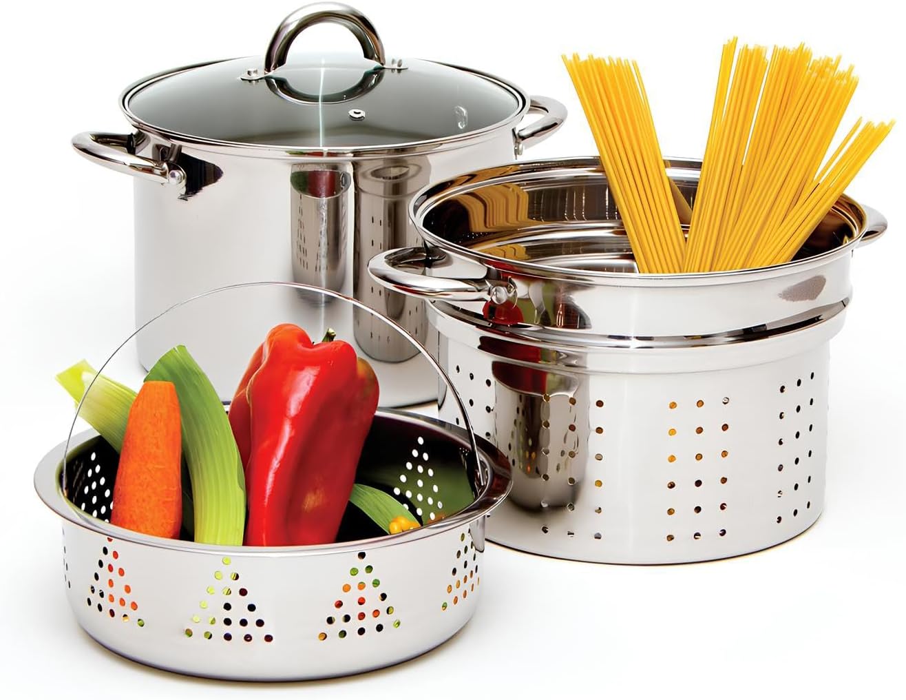 Xgxoz 4-Piece 8 Quart Stainless Steel Pasta Pots Set