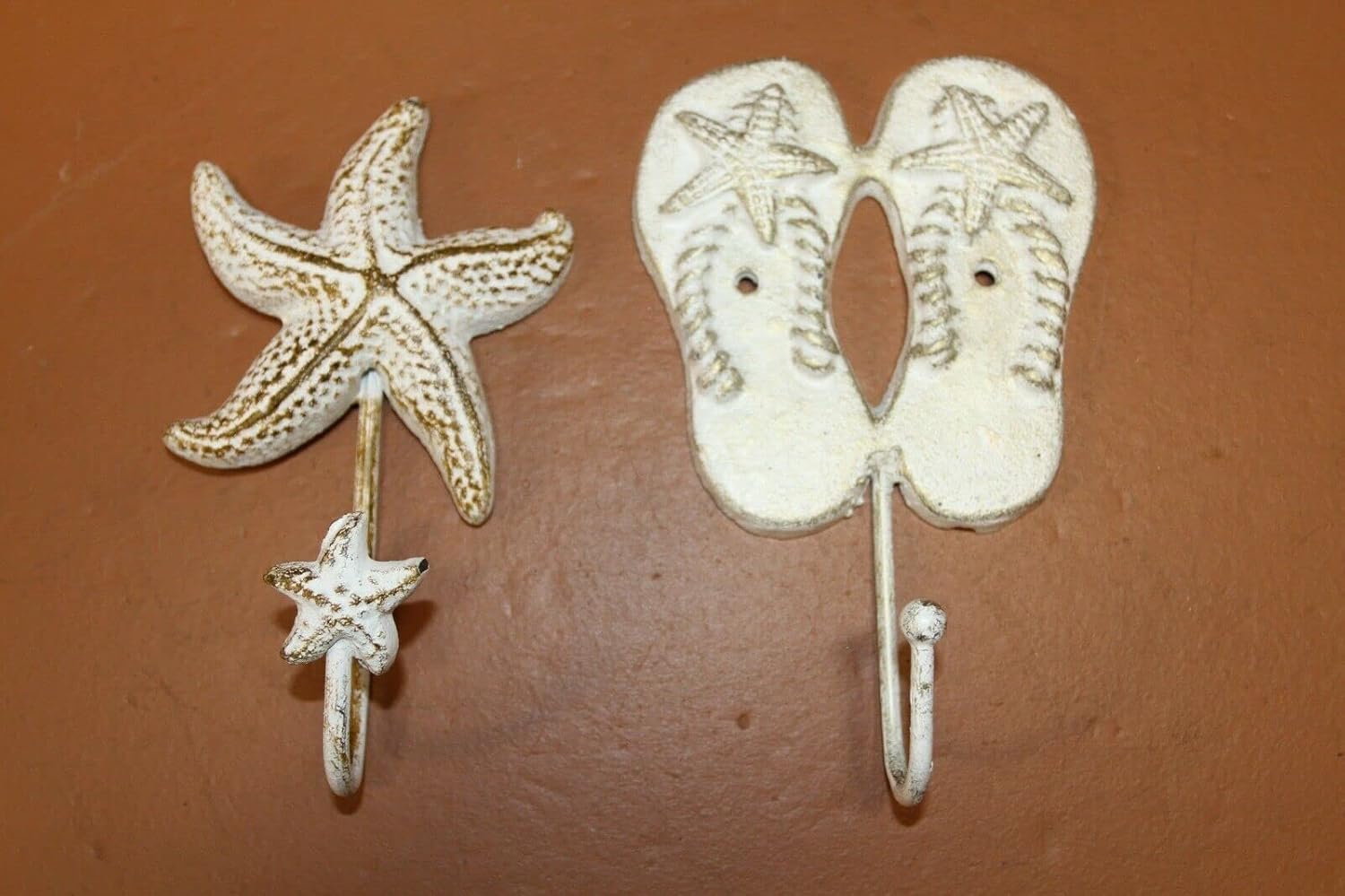 Coastal Farmhouse Bath Towel Hooks Set Distressed Cast Iron