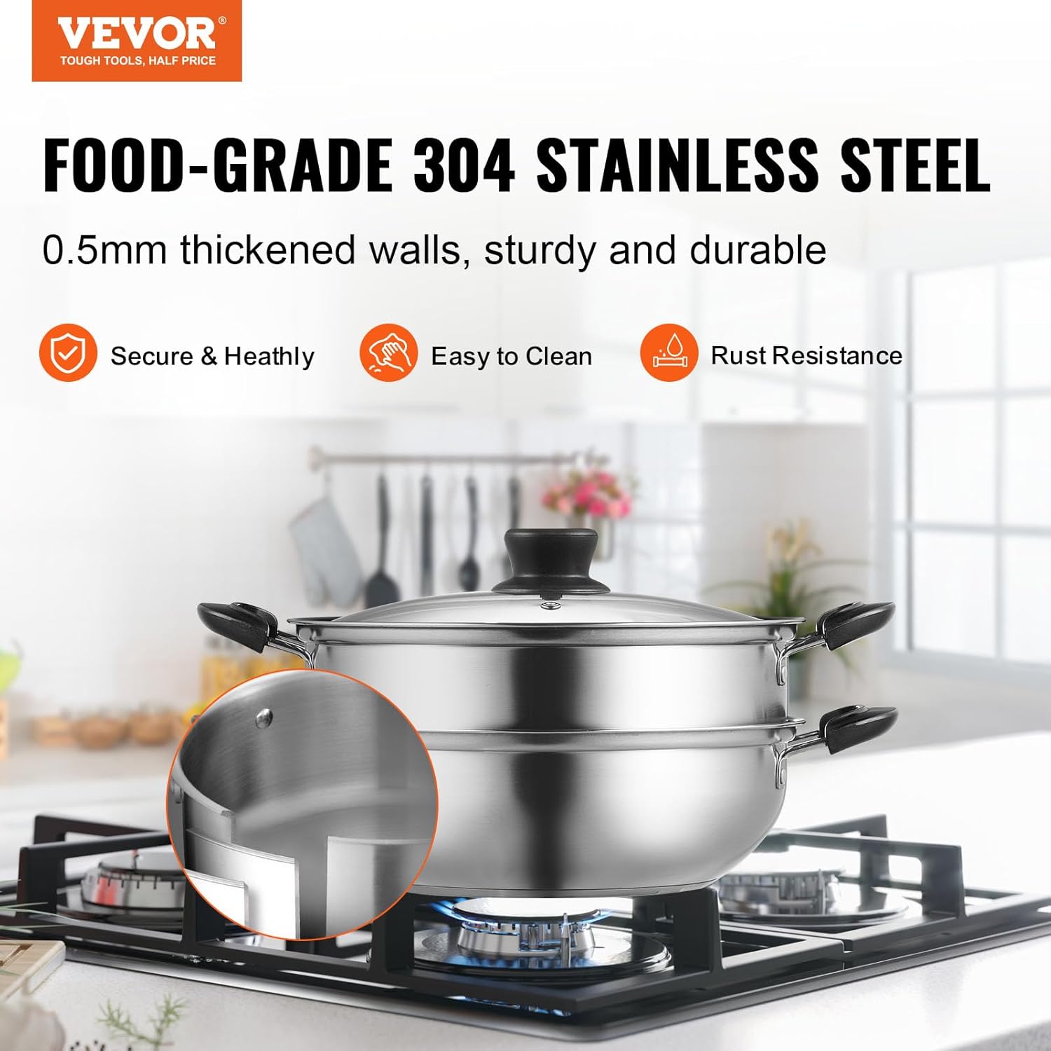 VEVOR 11in Steamer Pot Set with 3QT Stock Pot and Steamer Cloth