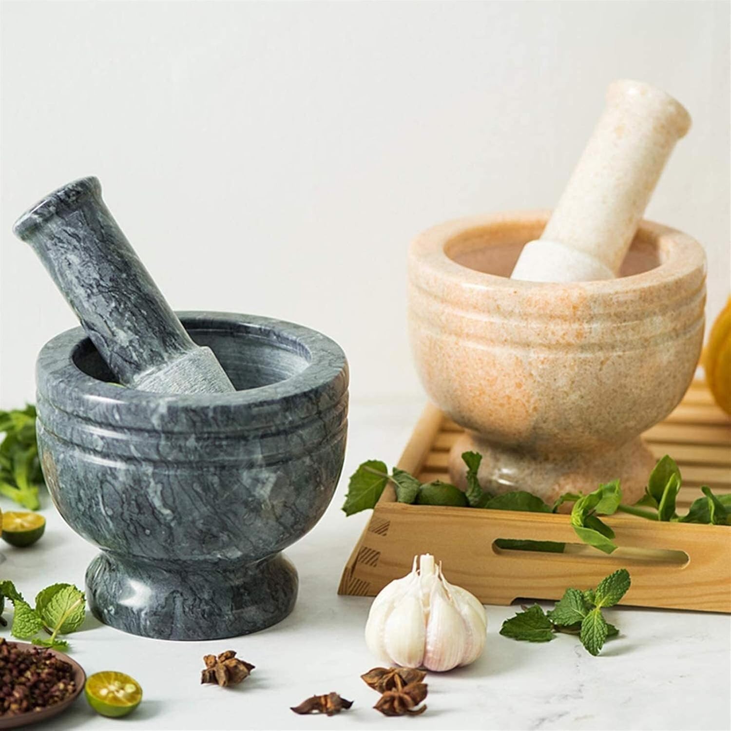 KJLY Marble Pestle Mortar Set Durable Kitchen Tool