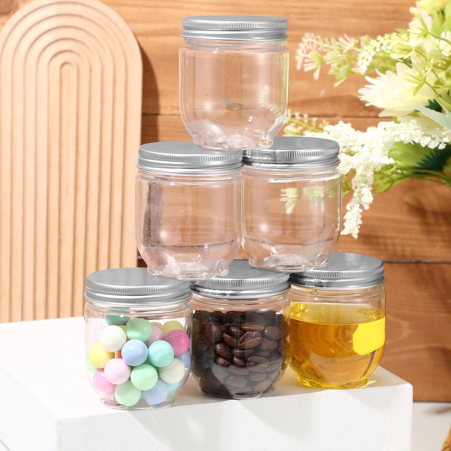 Tanlade 60 Pcs 4 oz Clear Plastic Jars with Lids 1
