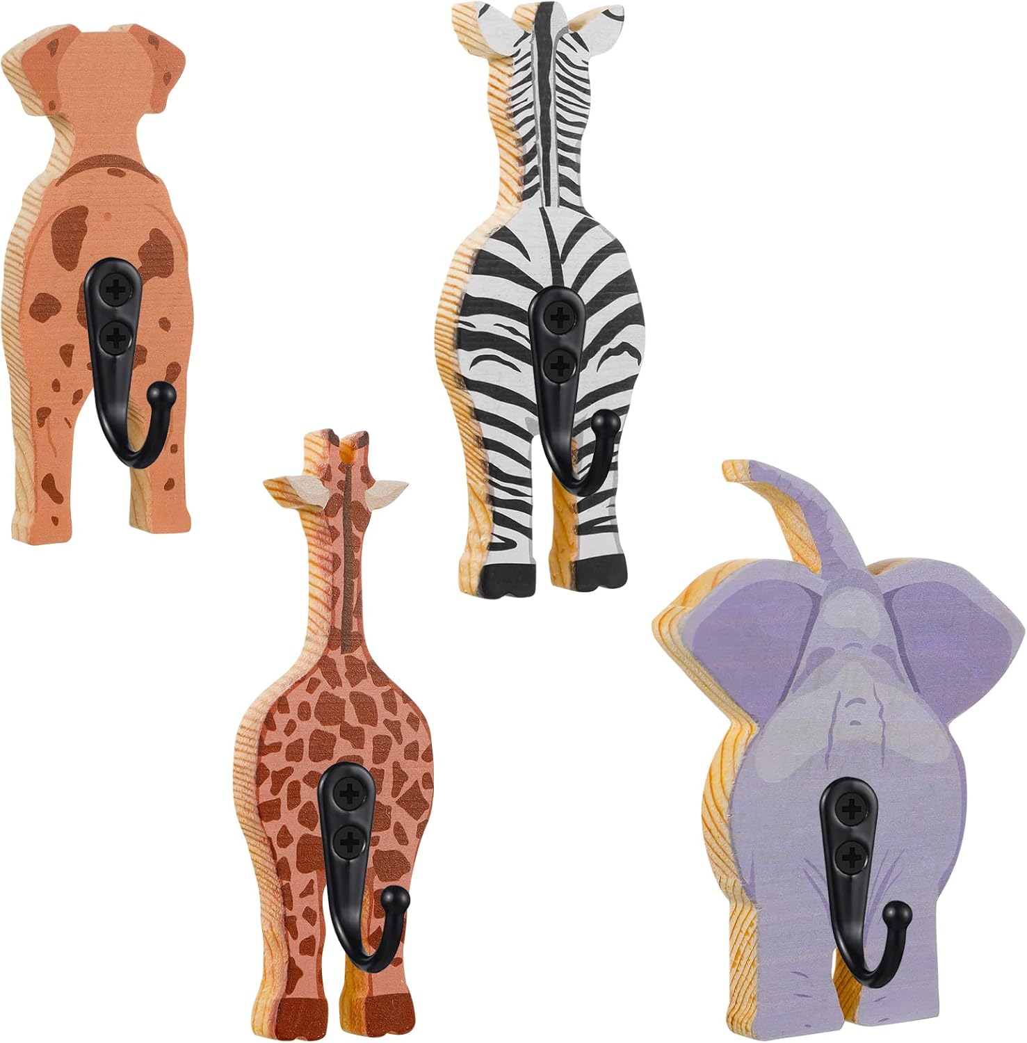 Qunclay 4 Pcs Safari Animal Wall Hooks Decorative