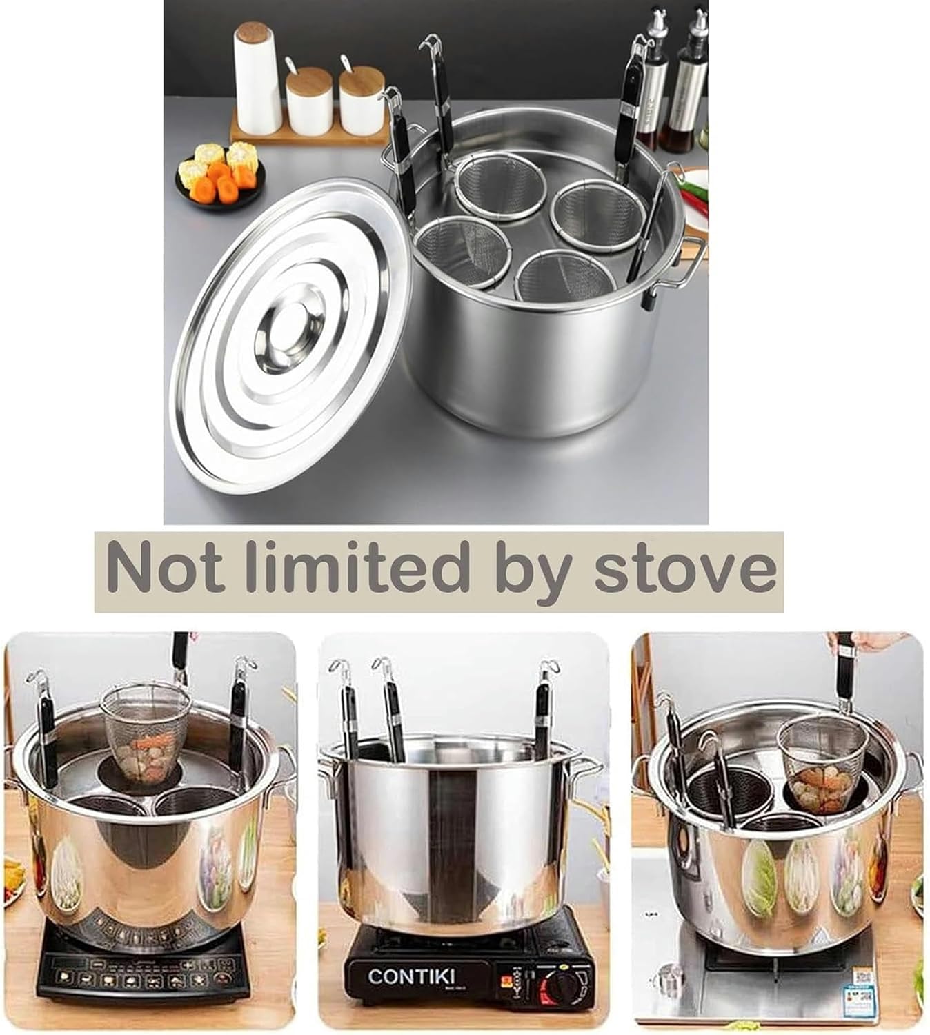 Wzglod Stockpots with Lids and Pasta Basket Set 1