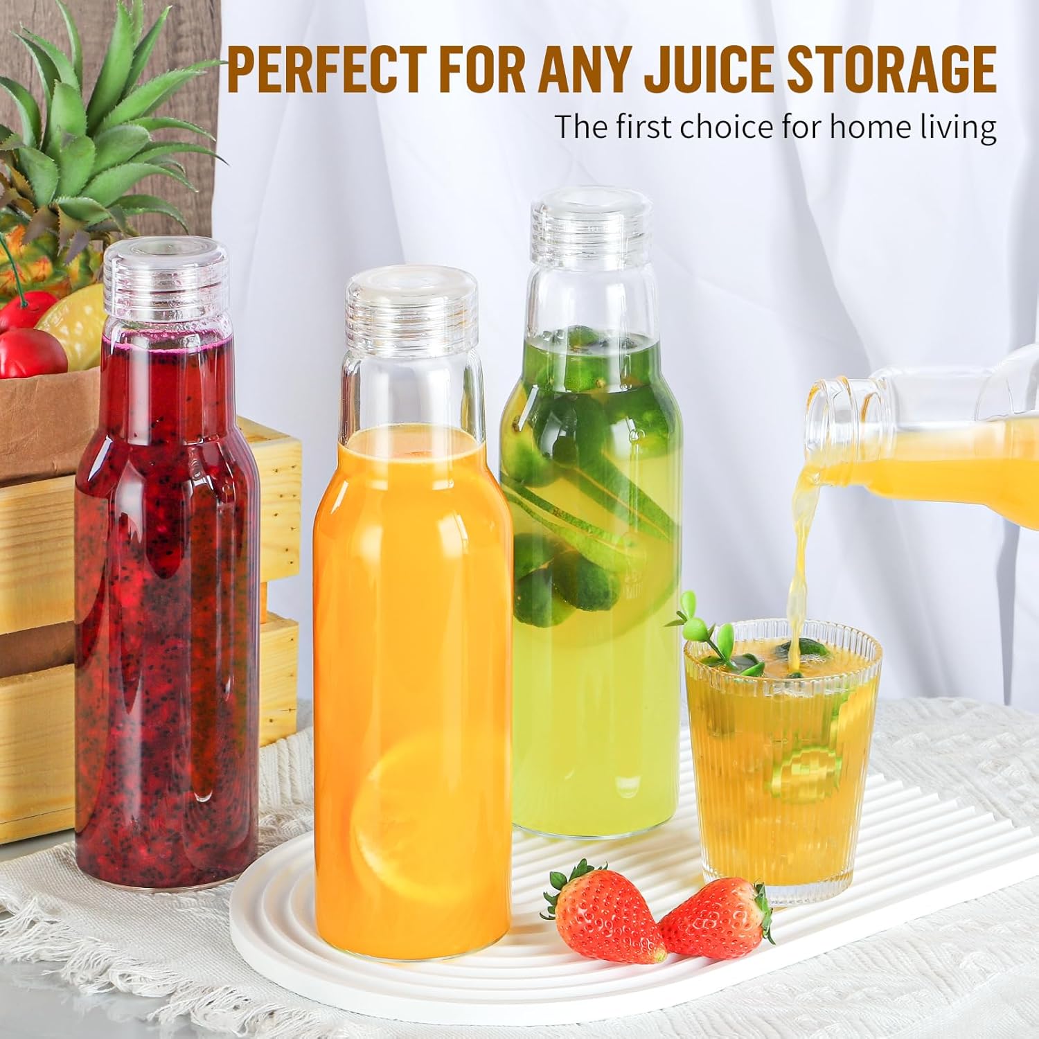 25oz Borosilicate Glass Bottles with Lids 2 Pack
