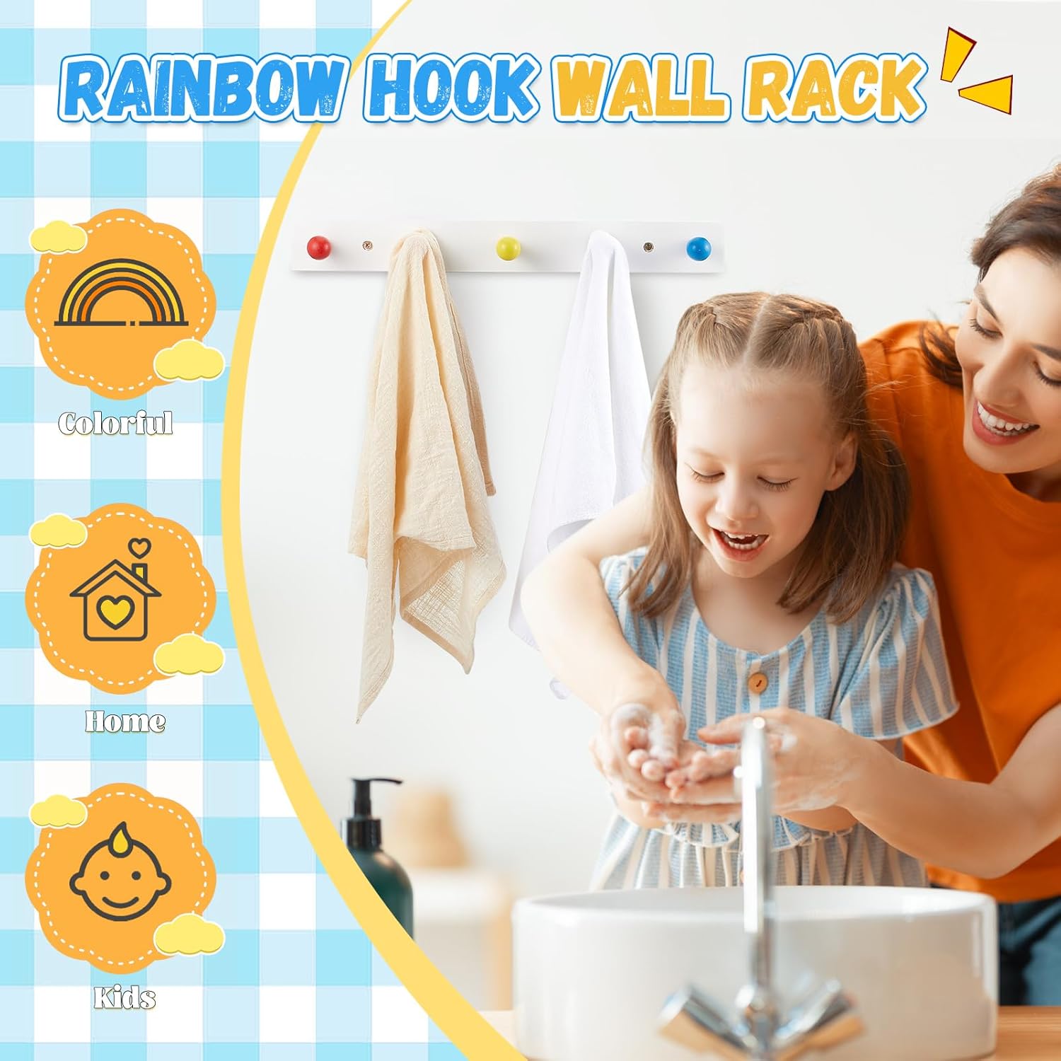 Maitys 4 Pcs Rainbow Kids Wall Coat Hooks