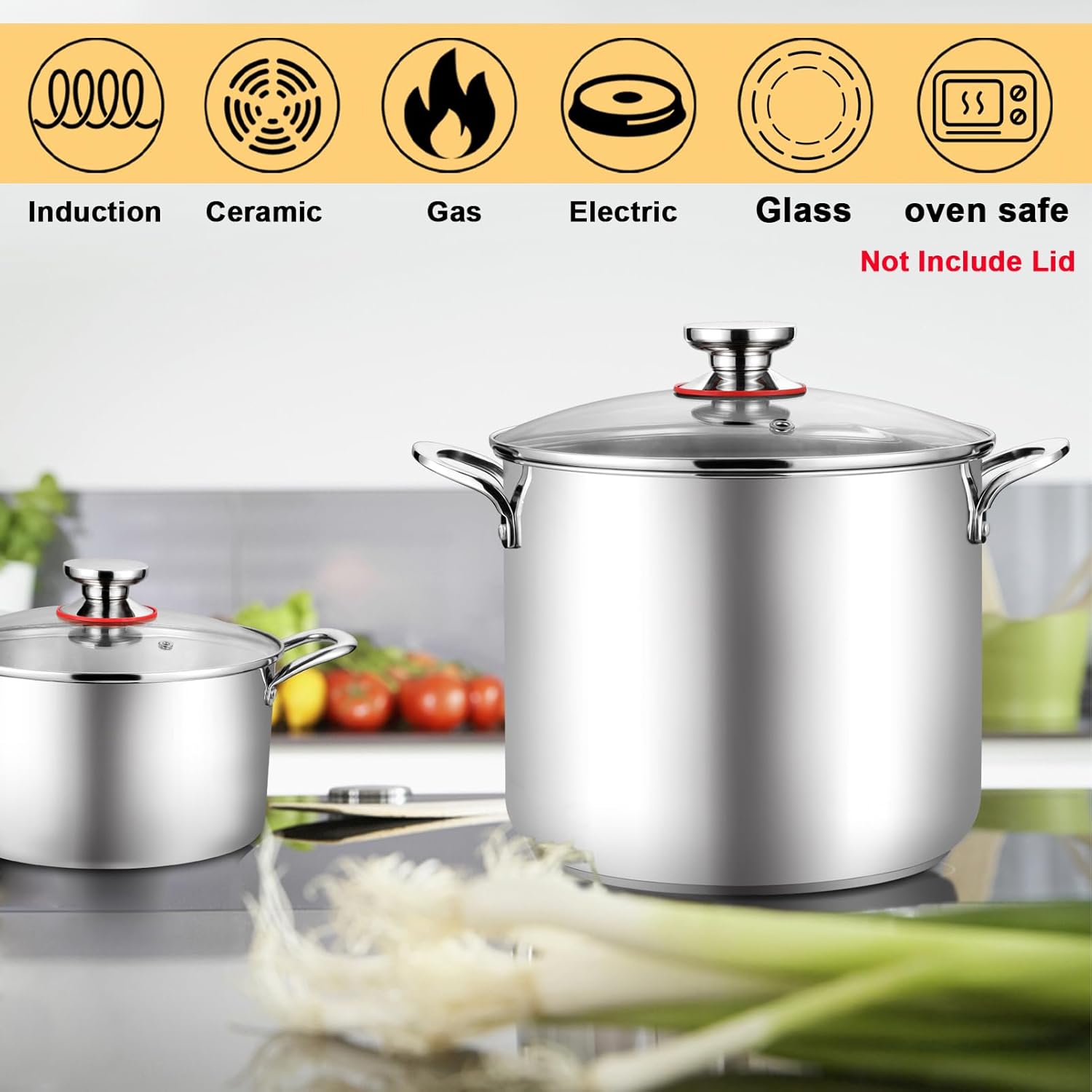 TeamFar 12 Quart Stock Pot with Lid 1810 Stainless Steel