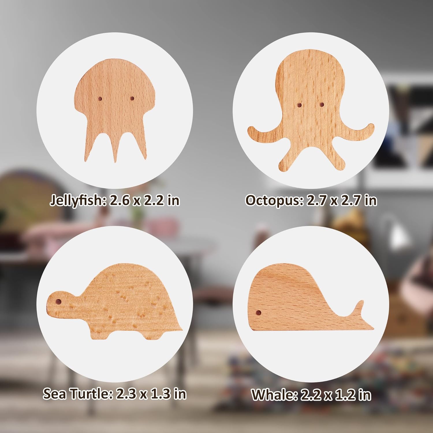 WONQEXZ Set of 4 Wooden Wall Hooks with Cute Sea Animal Designs