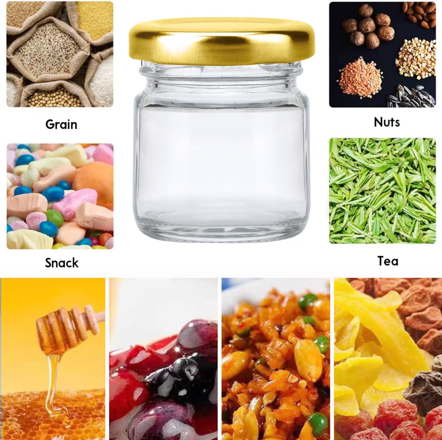 Encheng 15oz Clear Glass Jars Set of 70 with Golden Lids