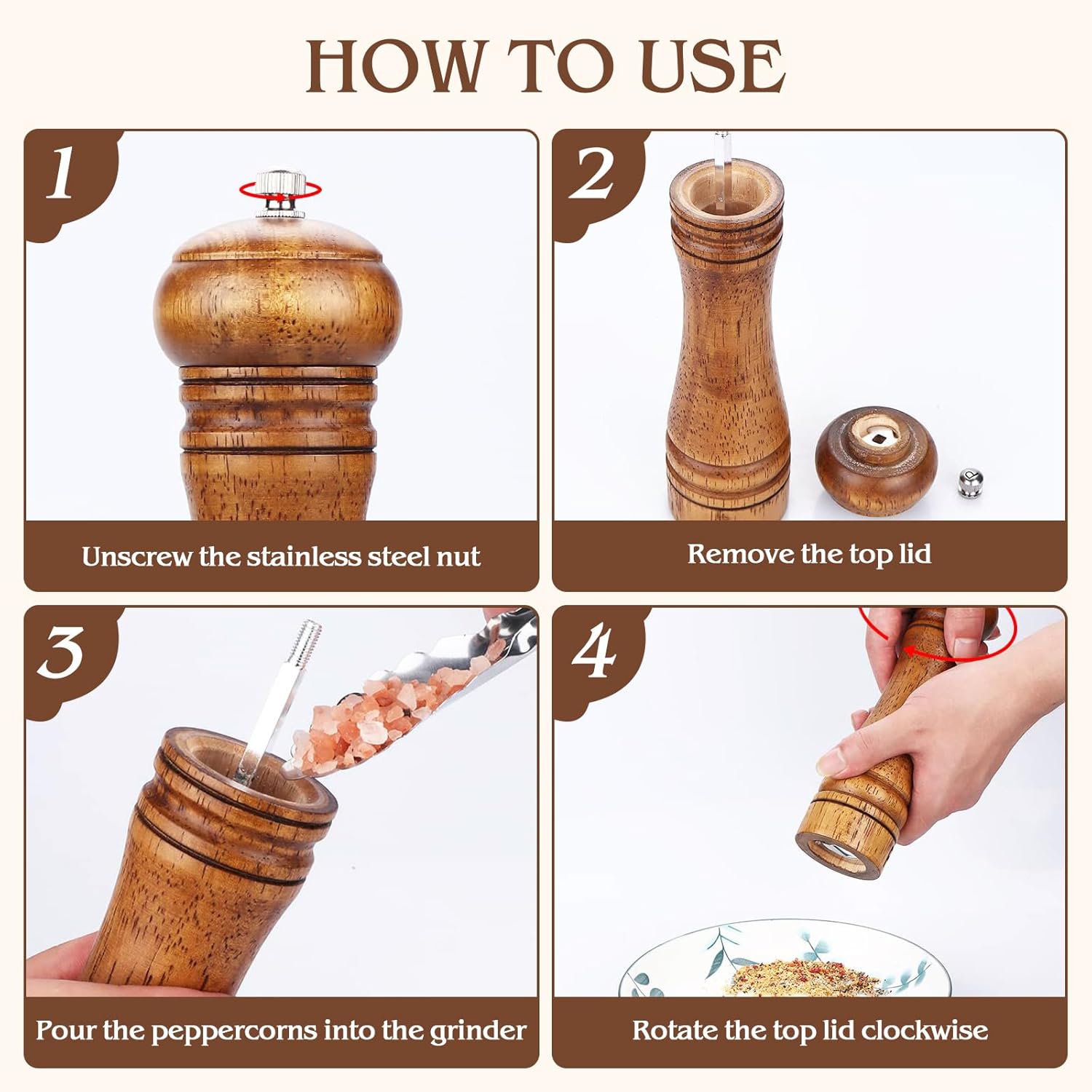 Perfekitsup Wood Pepper Grinder with Adjustable Coarseness