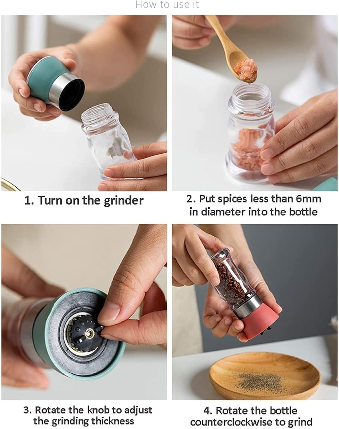 INKTUS 2pcs Adjustable Pepper Salt Grinder Set