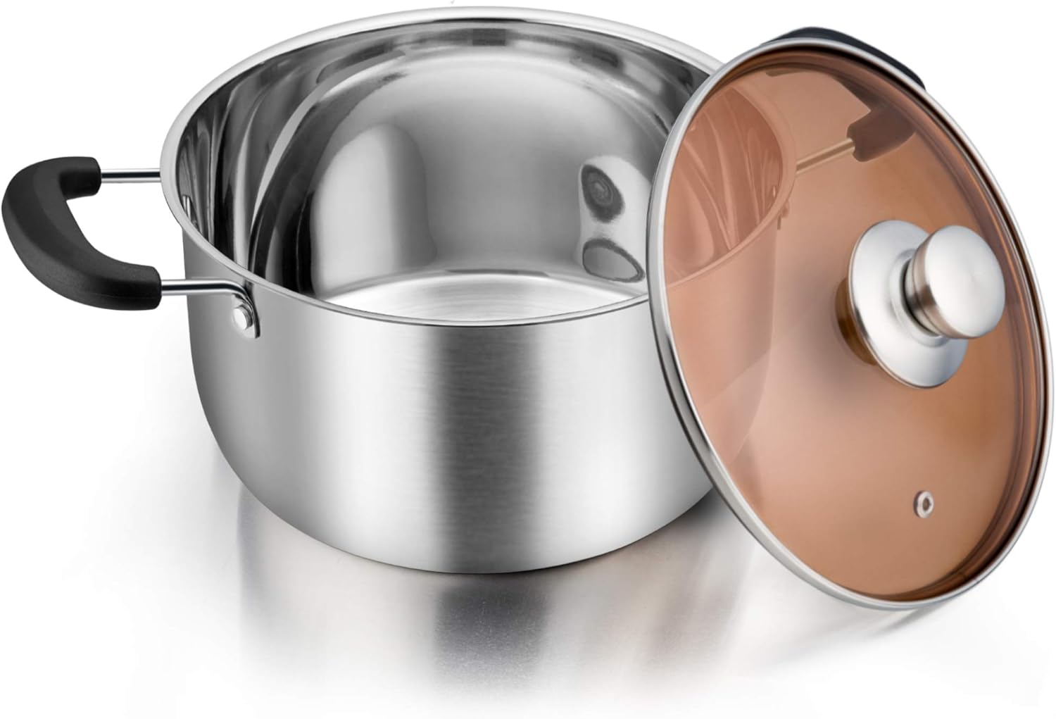 TeamFar 6 Qt Stainless Steel Stock Pot with Tempered Glass Lid