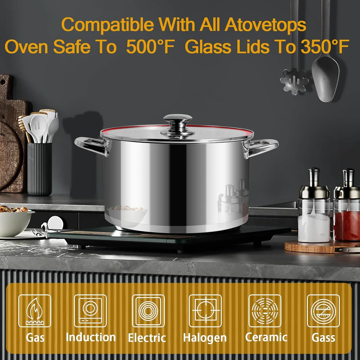 LEUGWAKN 8 Quart Stainless Steel Stock Pot With Lid