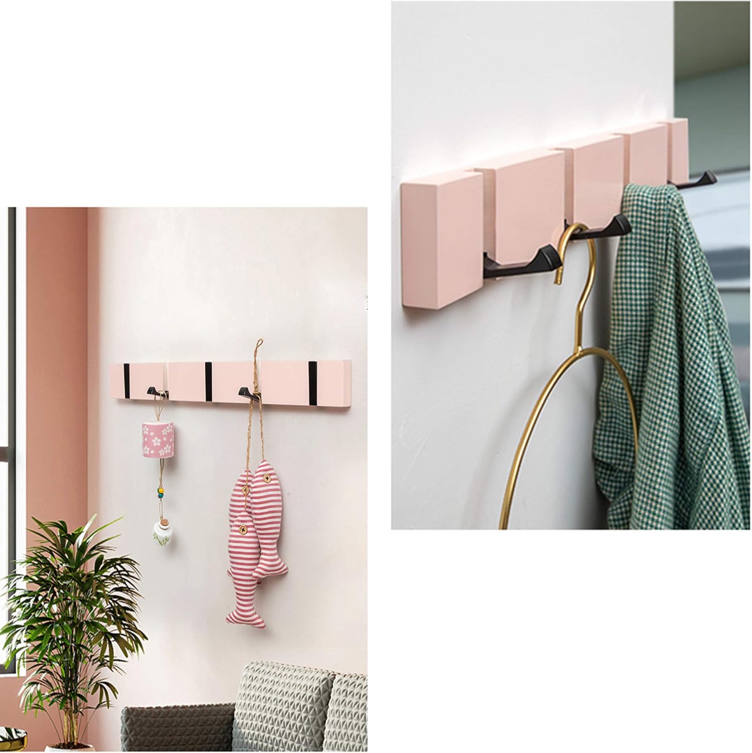 KYSMOTIC Pink Coat Hooks - 4 Hook Wall Mount Modern Rack