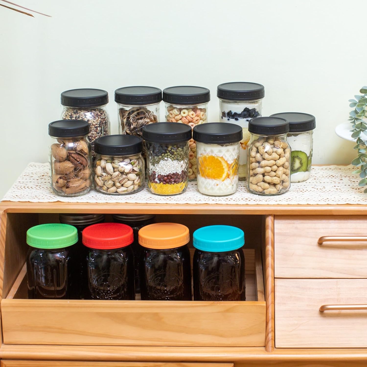 12 Pack Amber Mason Jars with Lids and Bands