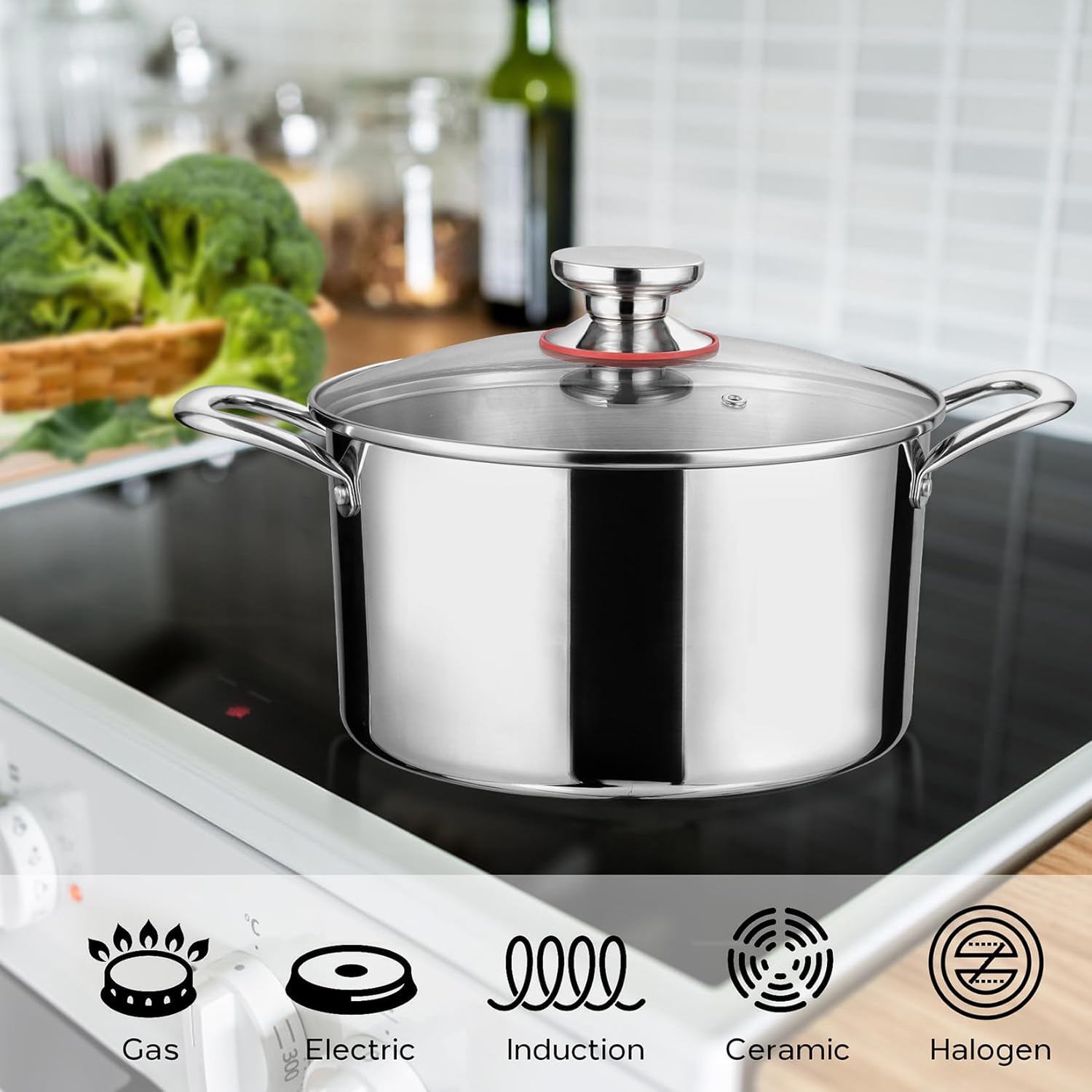Onader 6 Quart Stockpot with Lid and Tri-Ply Induction Base