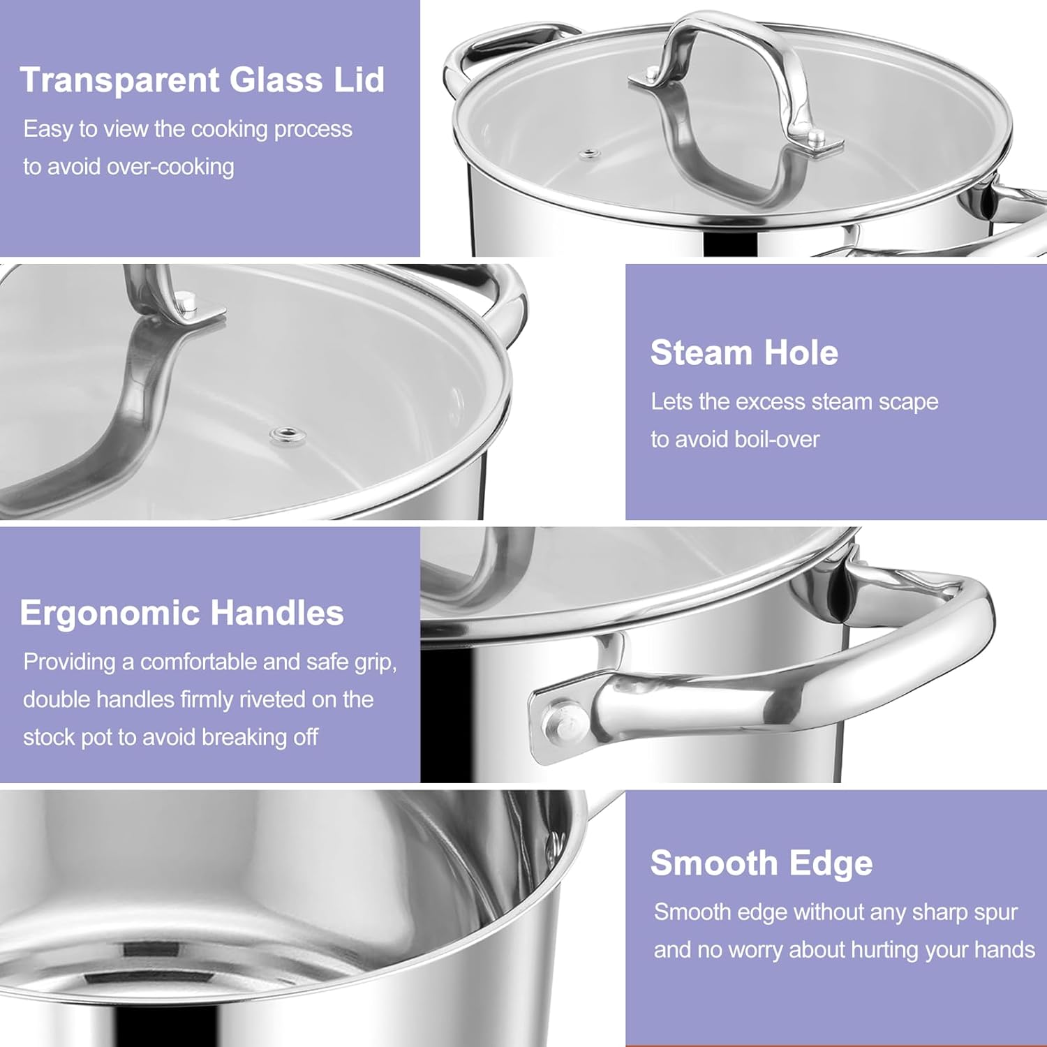 TeamFar 8QT Stock Pot with Lid and Double Handles