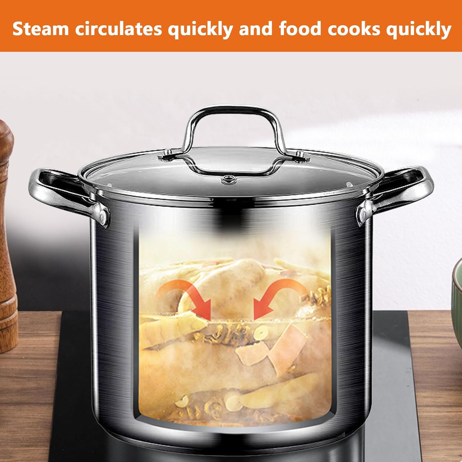 AIZYR 65L Stock Pot with Lid 304 Stainless Steel