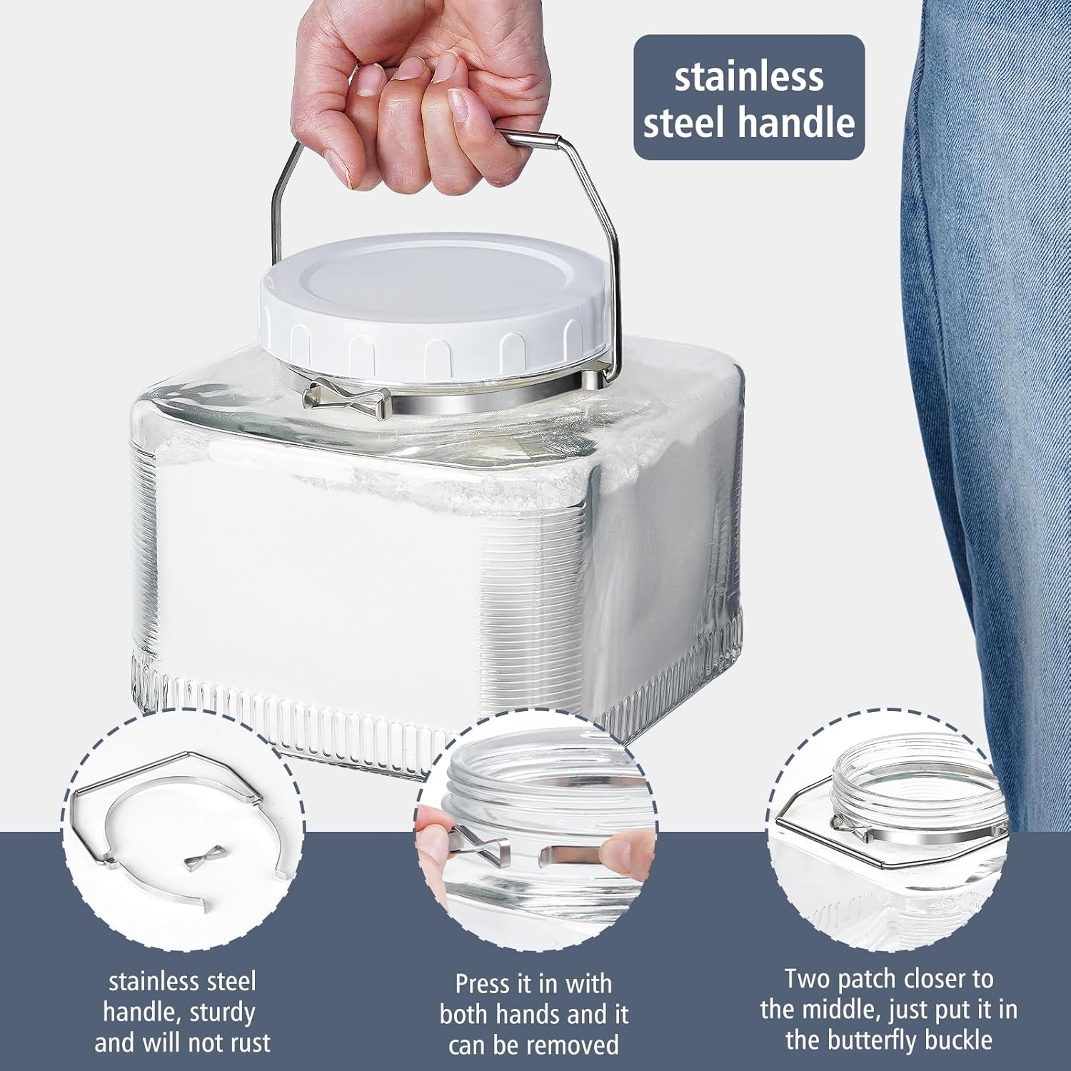 Folinstall 2 Pack 1 Gallon Mason Jars with Lid and Handle