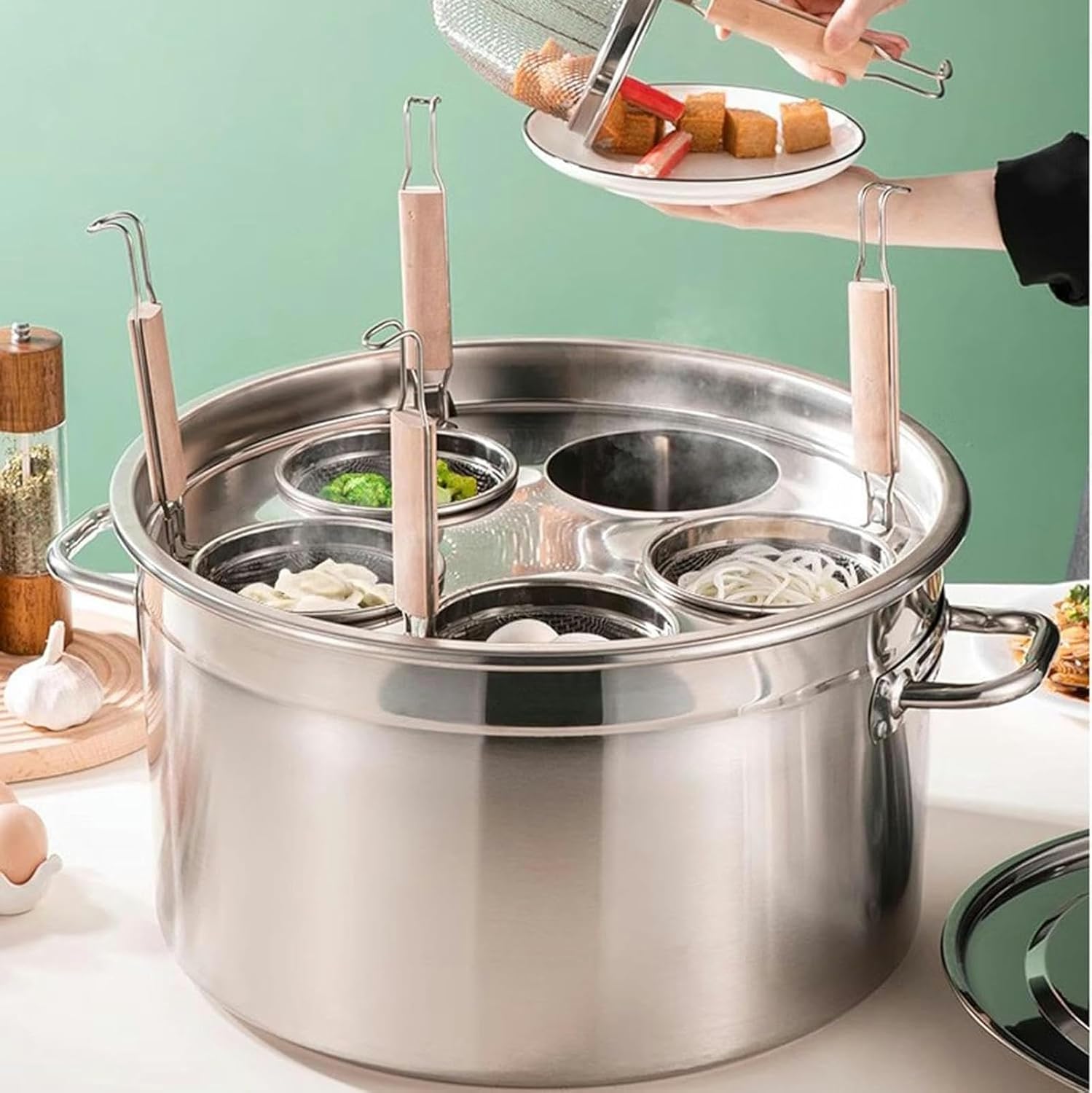 DAOUXIAOSP 5 Hole Pasta Cooker Set with Strainer Basket