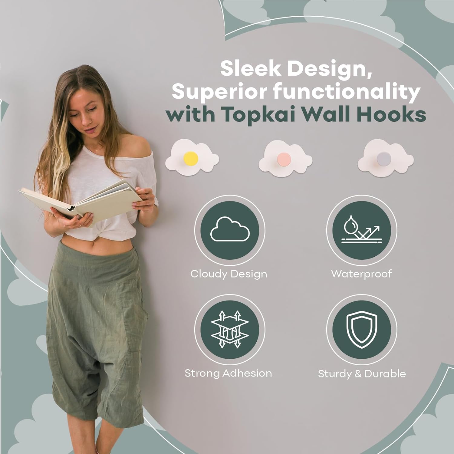 TopKai Cloud-Shaped Wall Hook Set - 4pcs Durable Wooden Hooks for Kids