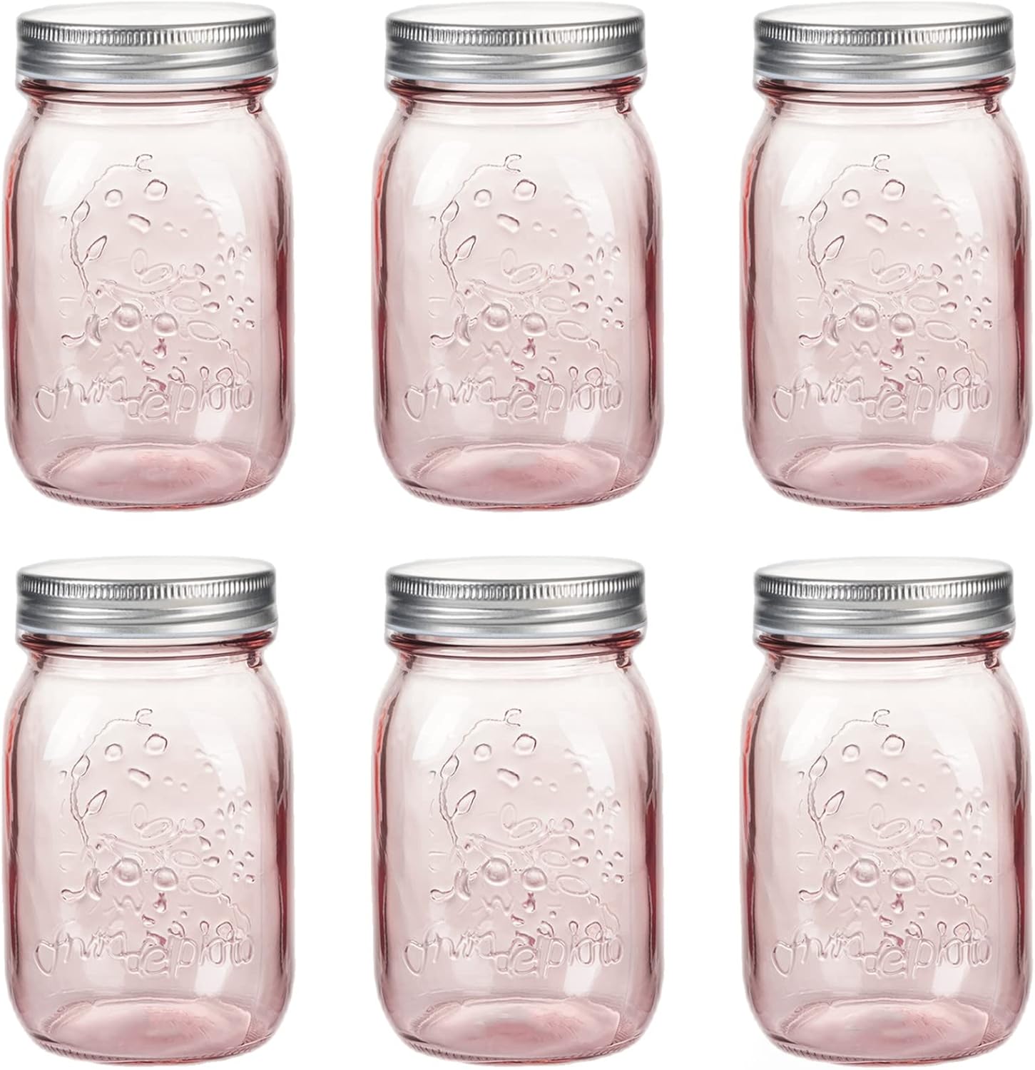 Amzcku 16 oz Rose Pink Mason Jars with Lids 6 Pack