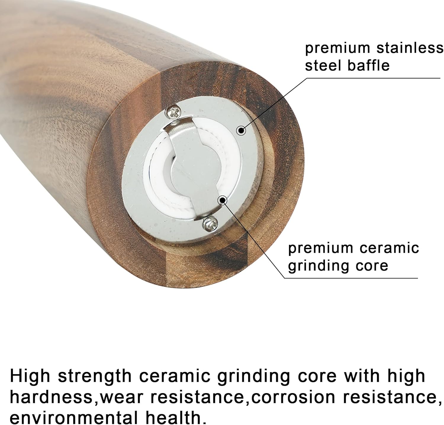 Zewellcuis Wood Salt Pepper Mill Set 2PCS