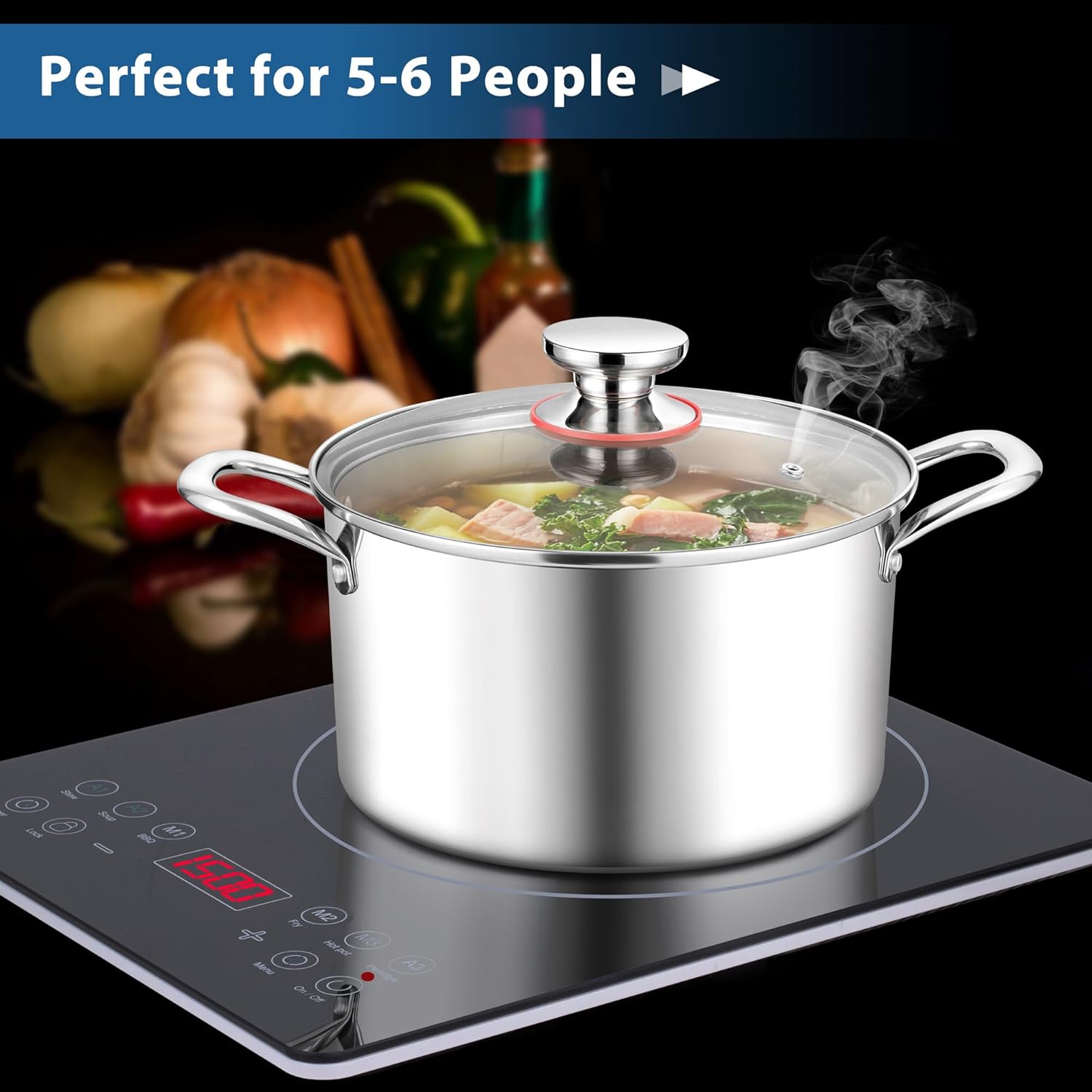 E-far 6 Quart Stock Pot with Glass Lid 1