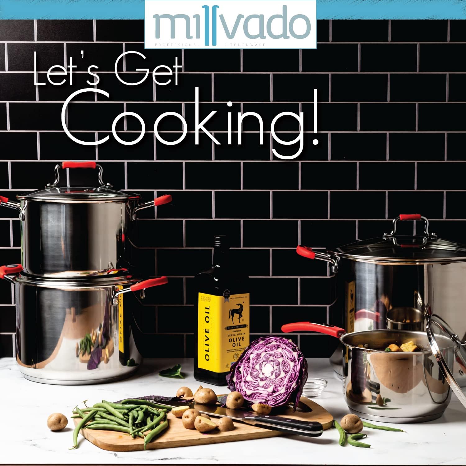 Millvado 6 Quart Stock Pot with Glass Lid and Steam Hole