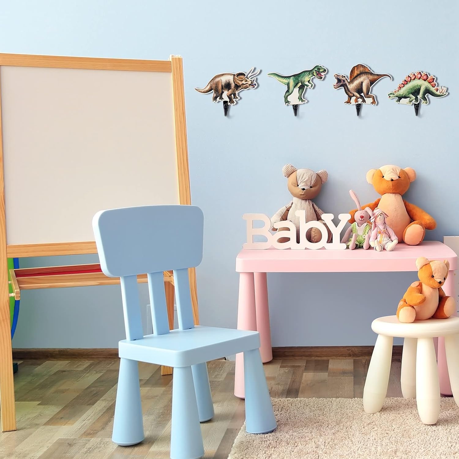 4 Pcs Dinosaur Wooden Wall Hooks for Kids Room