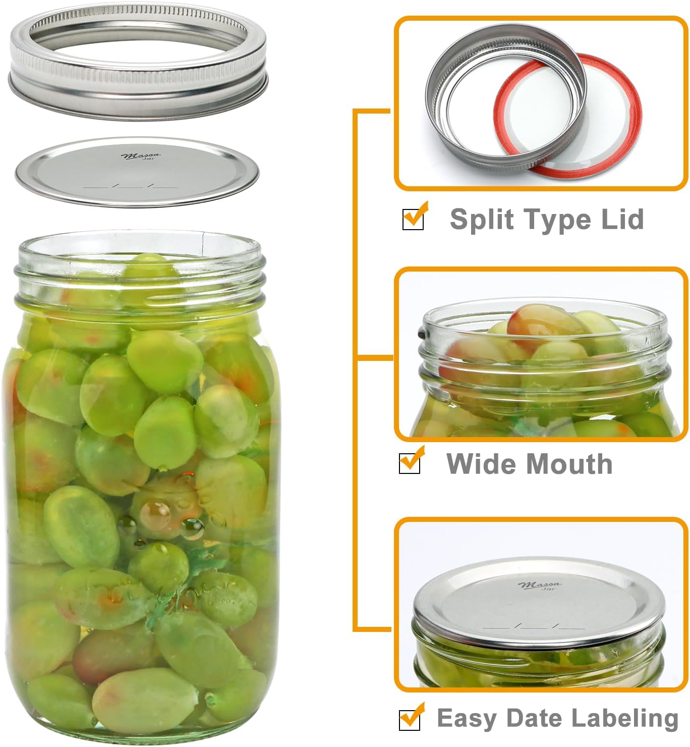 Encheng 12-Pack 32oz Clear Glass Mason Jars with Lids and Bands