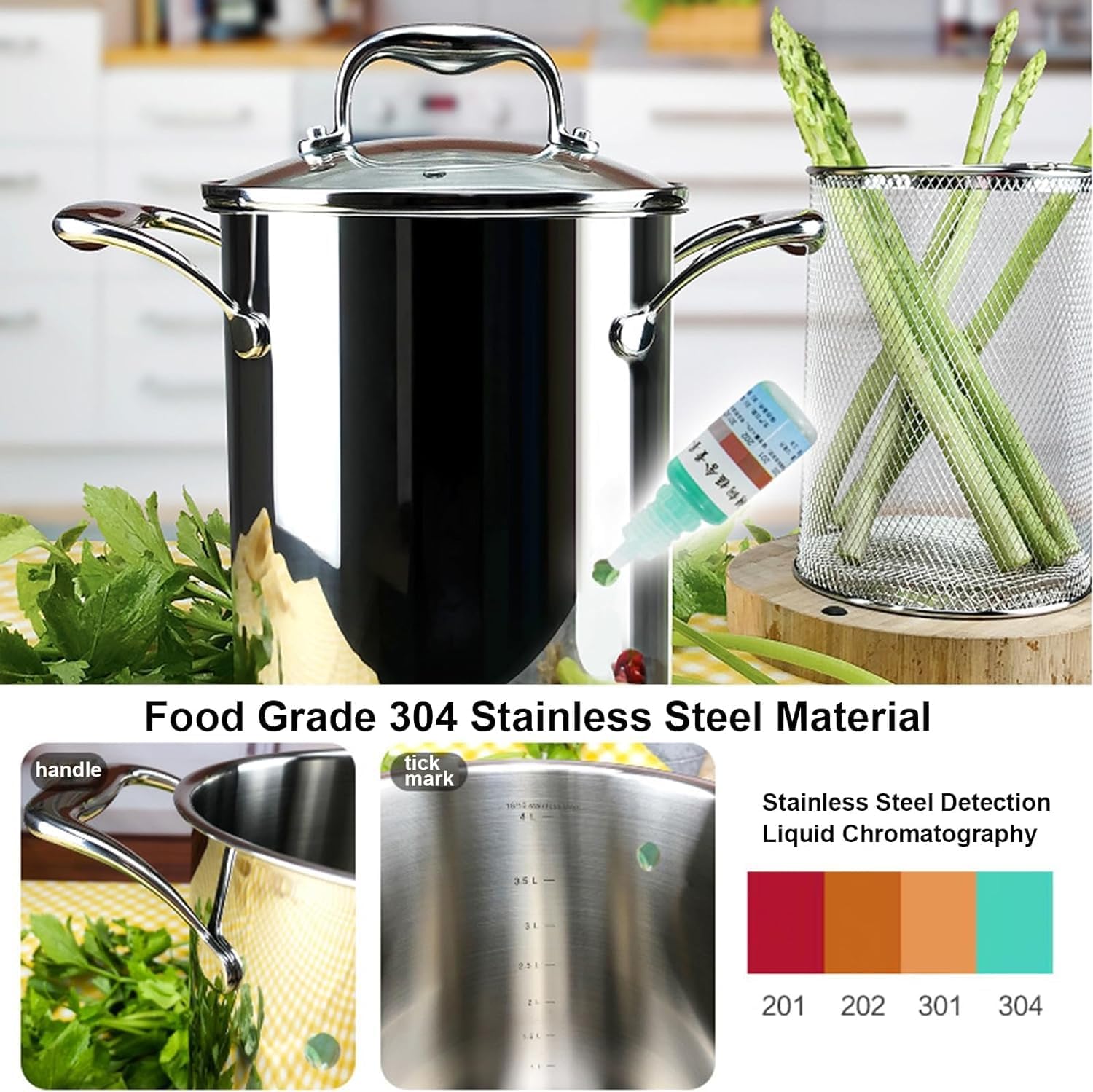 Stainless Steel Asparagus Steamer with Basket and Glass Lid