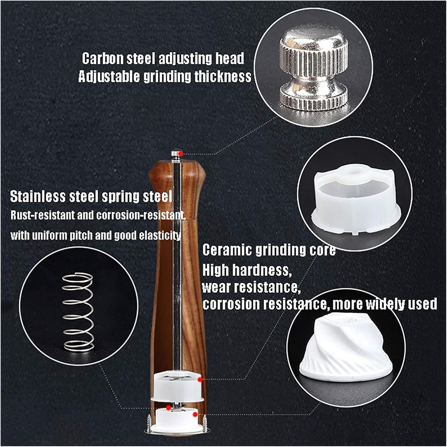 HyKab Adjustable Wooden Pepper Mill Set