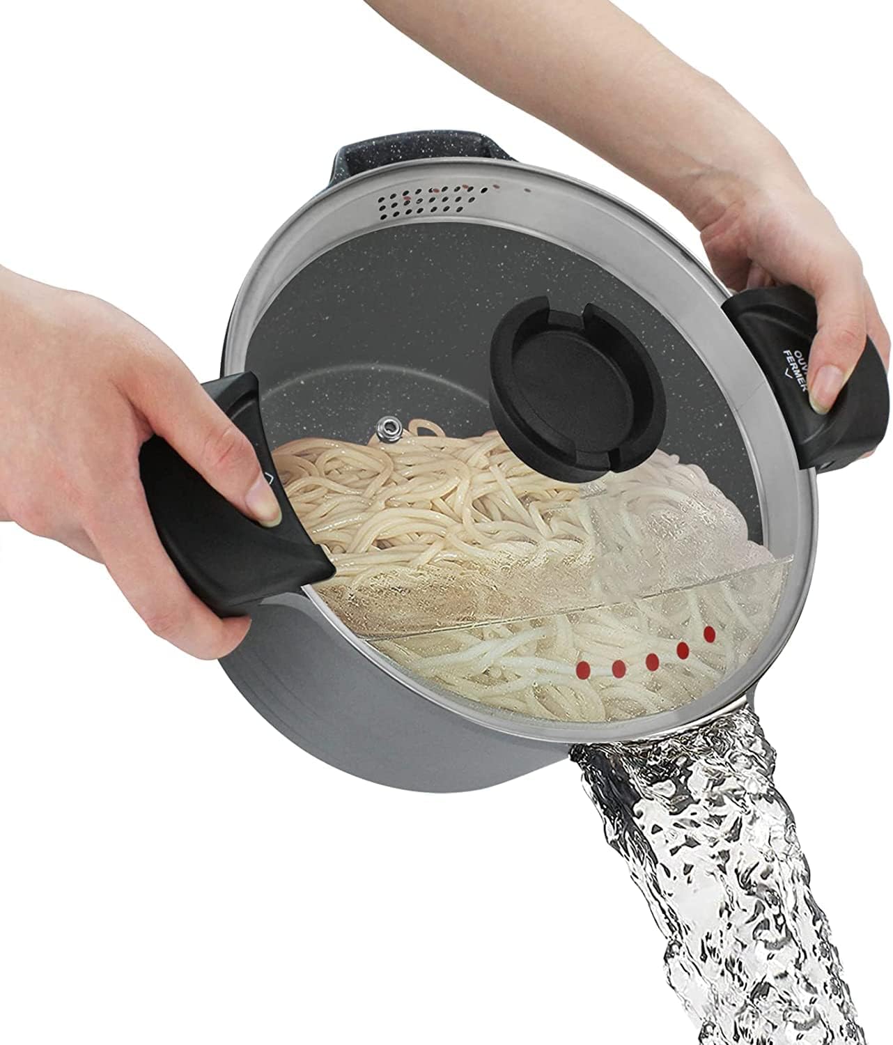 5 Quart Pasta Pot with Strainer Lid - PFOA Free Cast Aluminum Grey