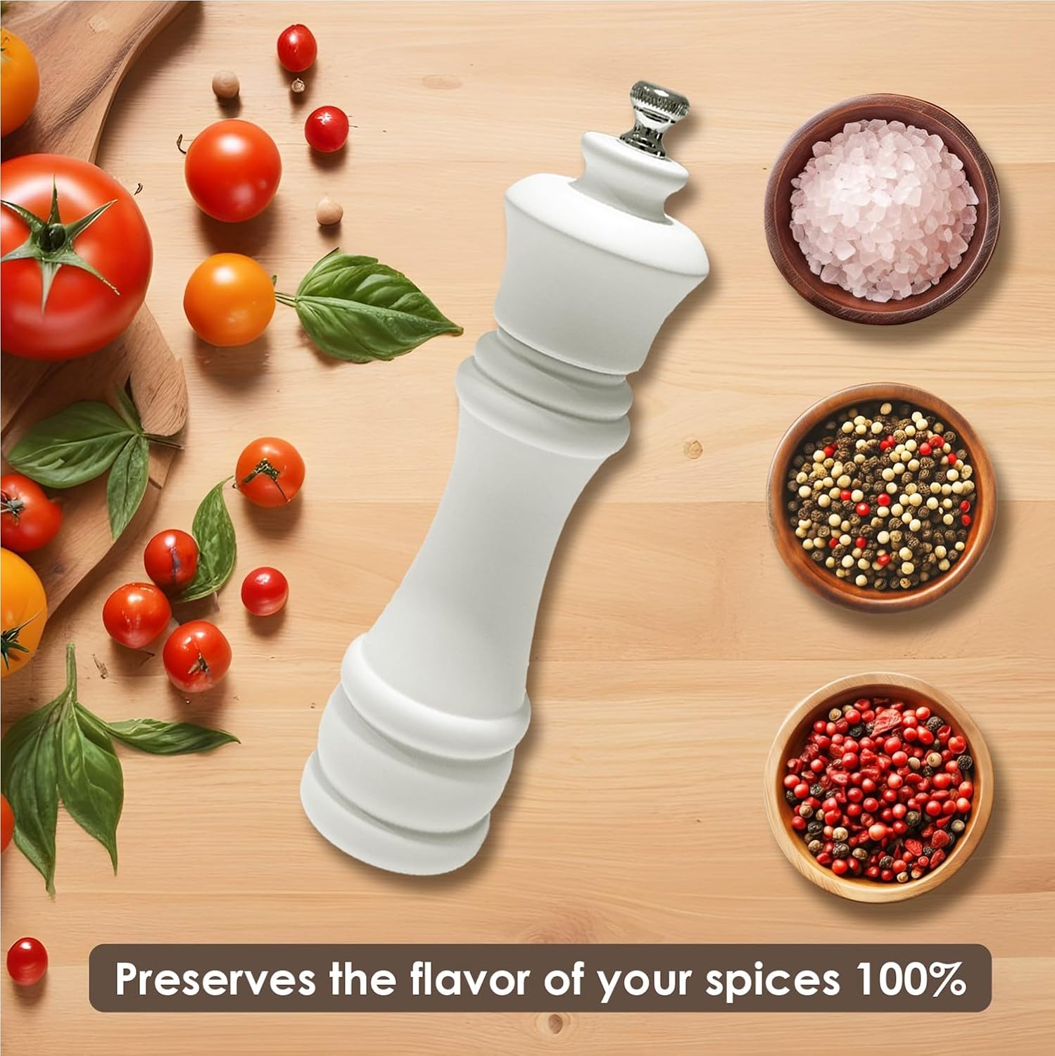 Premium Beech Wood Pepper Grinder with Stainless Steel Blade